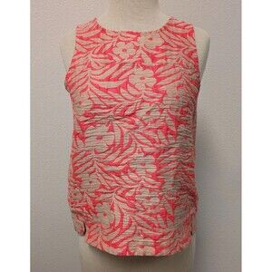 J. Crew Shirt Hot Pink Floral Plumeria Jacquard Sleeveless Tank sz 2 Preppy